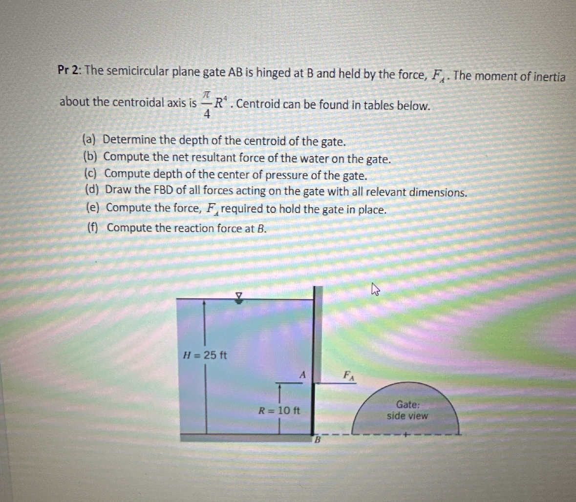 Pr 2 : The semicircular plane gate A B is hinged