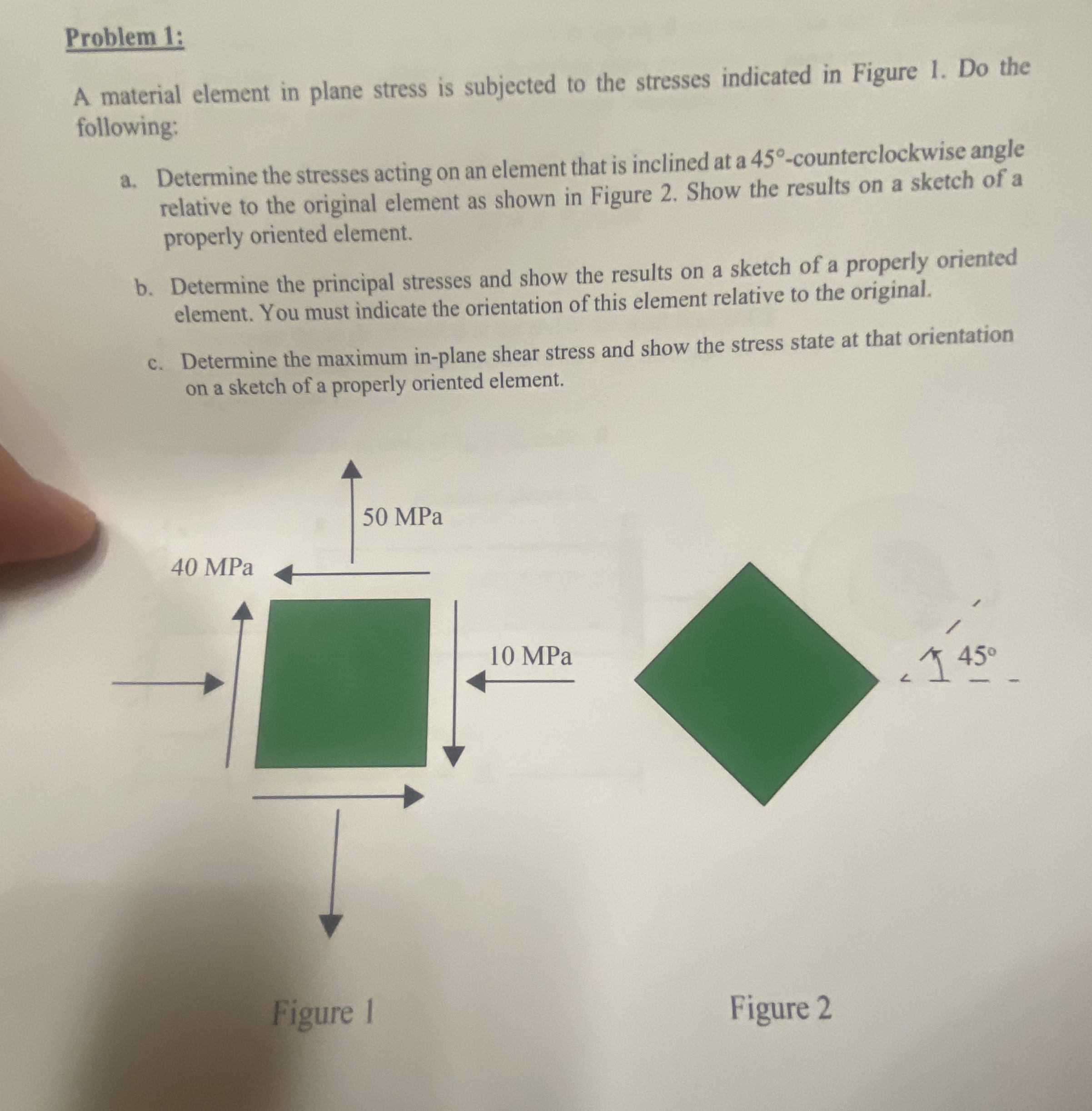 a . Determine the stresses acting on an element