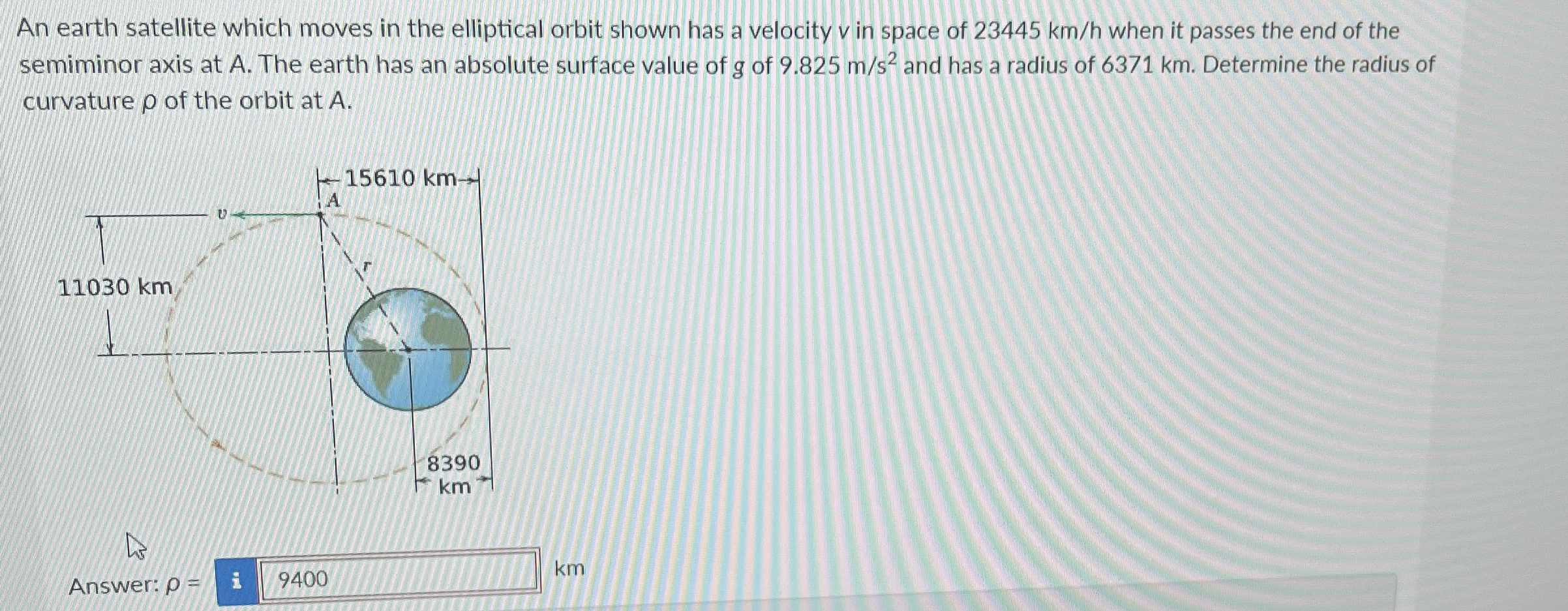 An earth satellite which moves in the elliptical