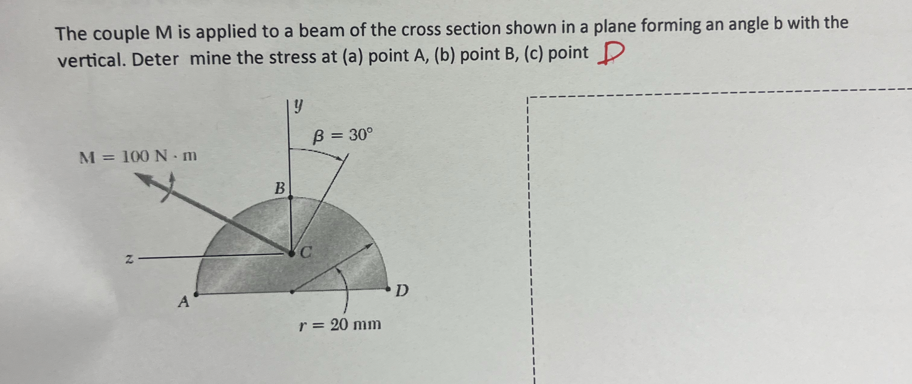 The couple M is applied to a beam of the cross