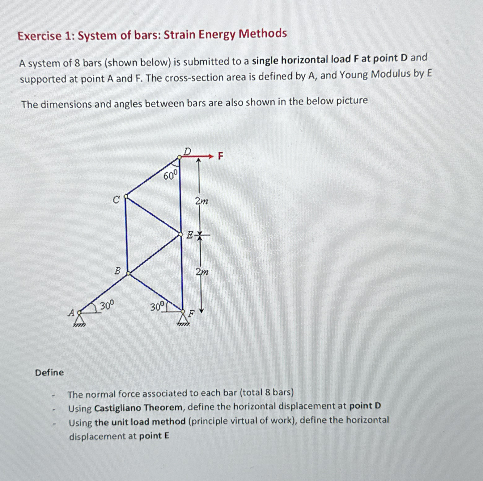 Exercise 1 : System of bars: Strain Energy