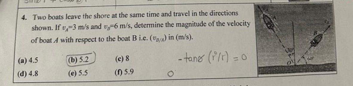 Two boats leave the shore at the same time and