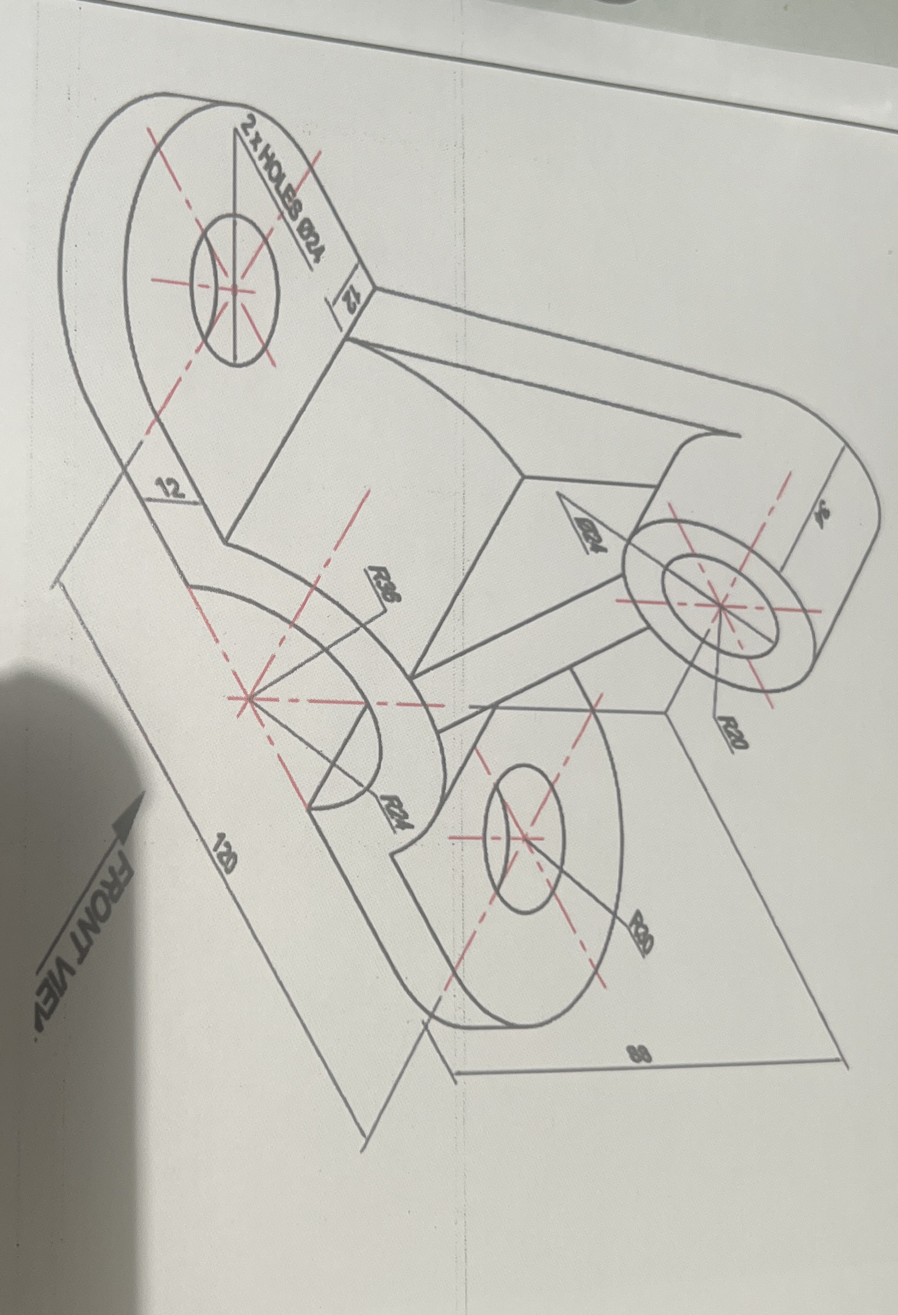 Draw the orthographic first angle projection of