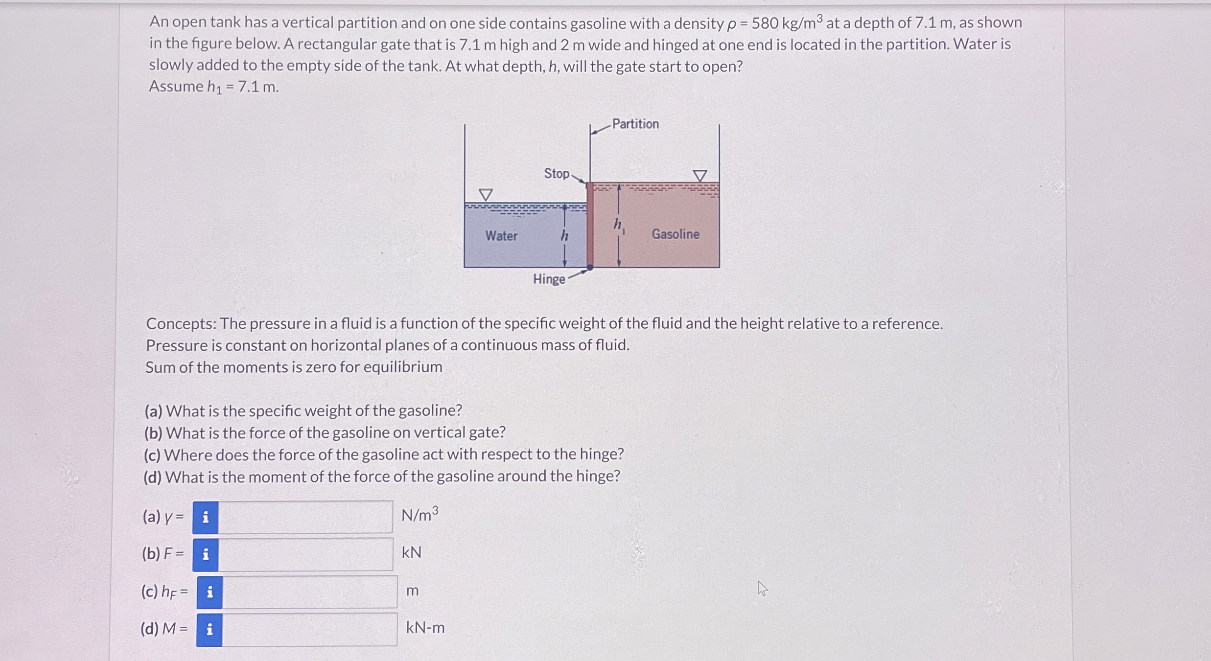 An open tank has a vertical partition and on one