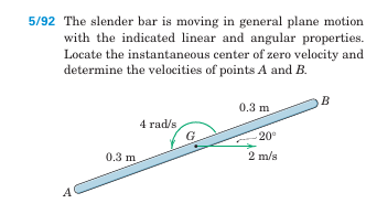 5 / 9 2 The slender bar is moving in general