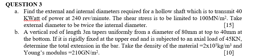 QUESTION 3 a . Find the external and internal