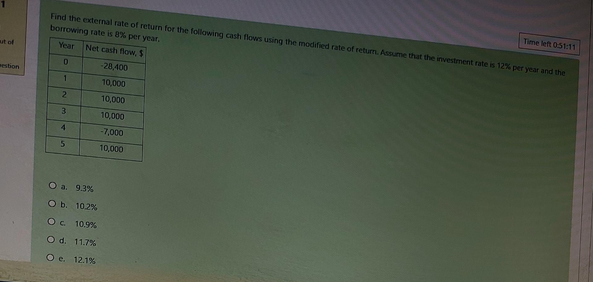 Time left 0 : 5 1 : 1 1 Find the external rate of