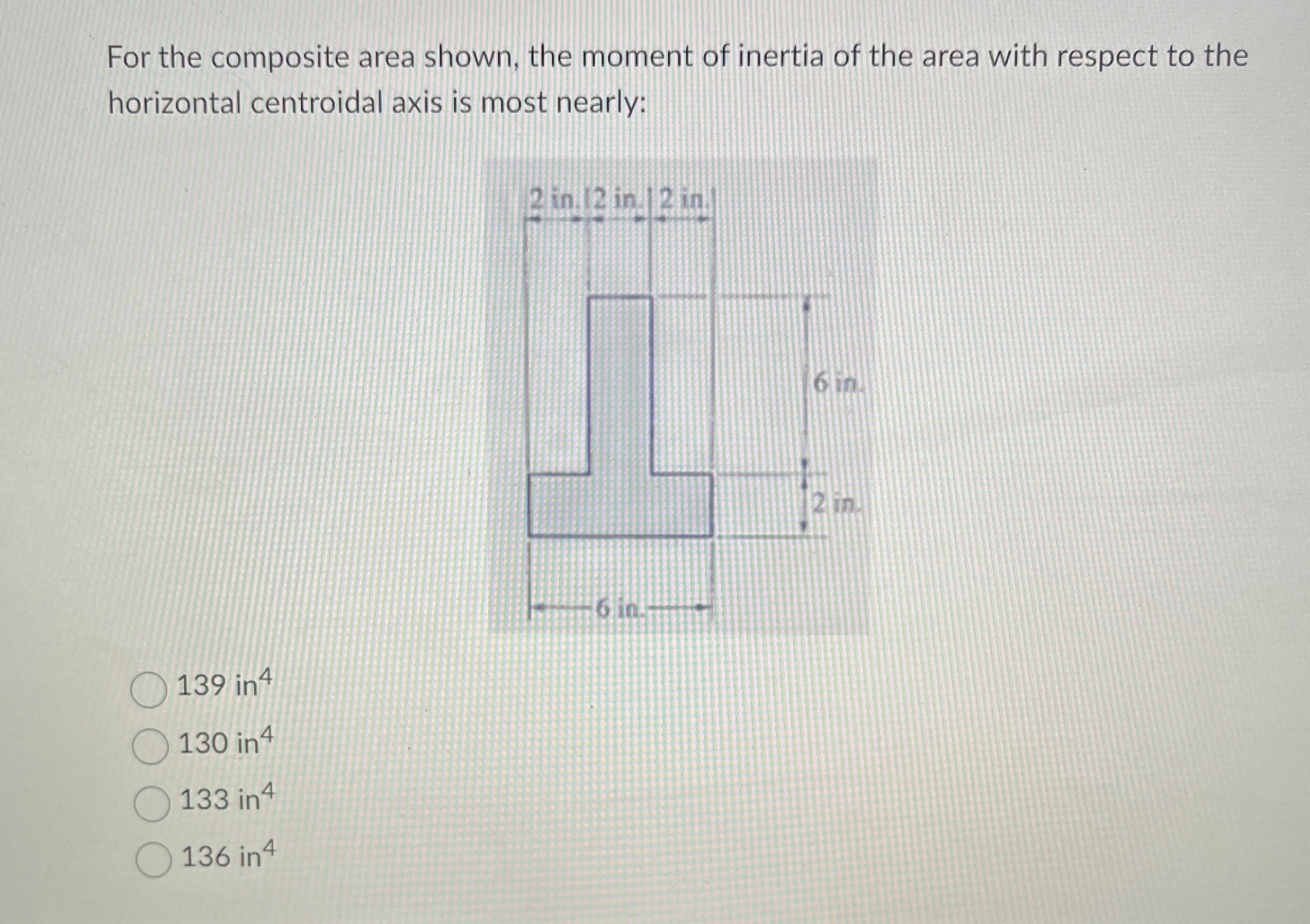 For the composite area shown, the moment of