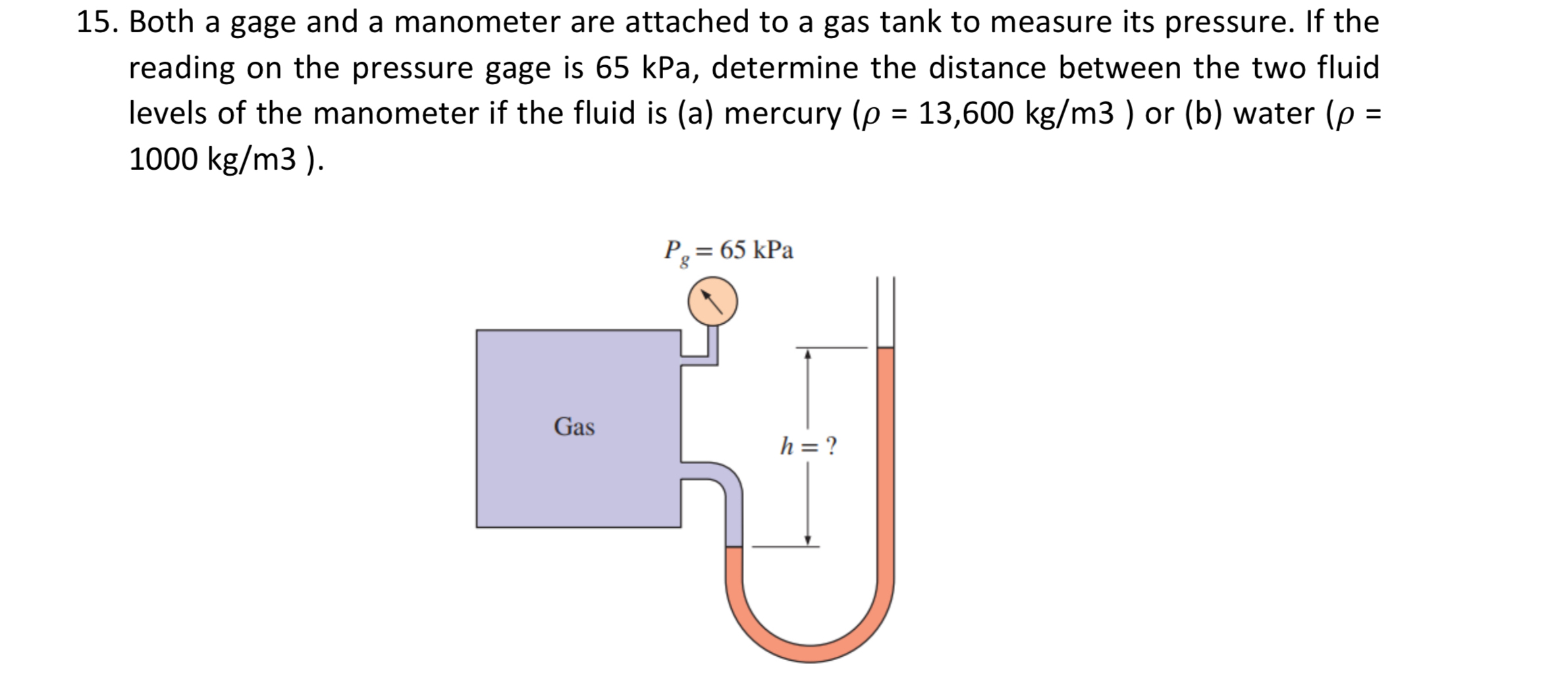Both a gage and a manometer are attached to a gas