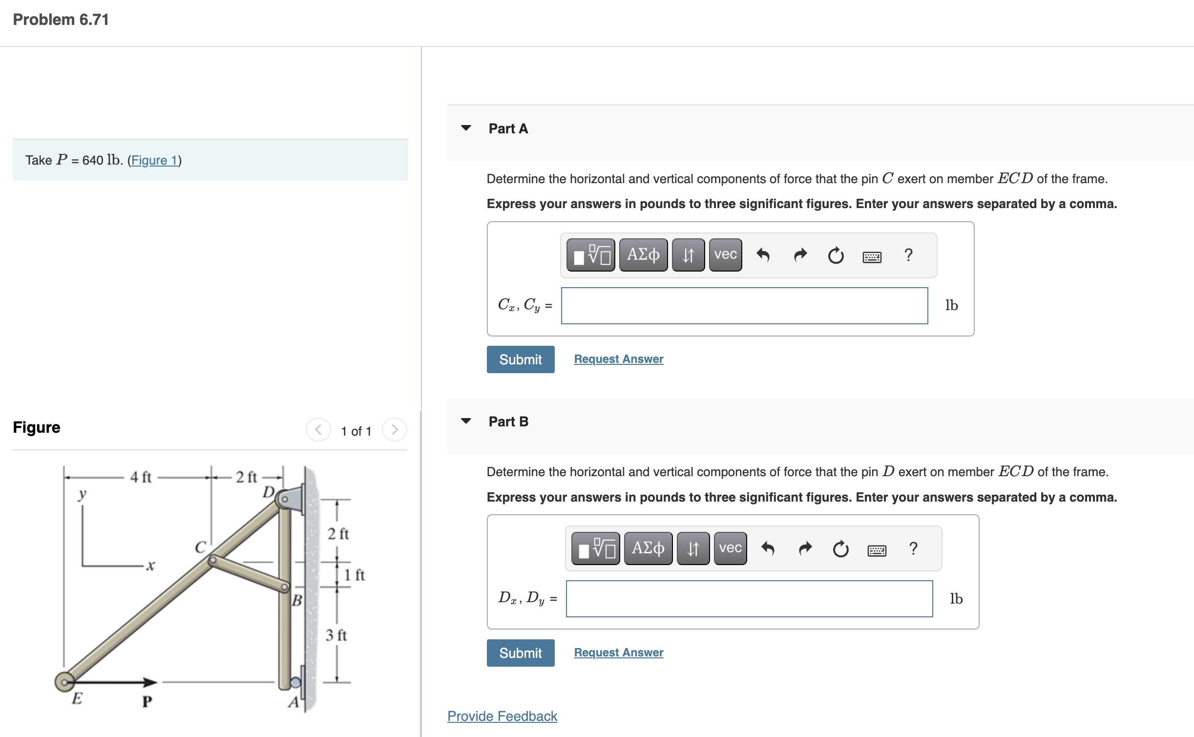Take \ ( P = 6 4 0 \ mathrm { lb } \ ) . ( Figure