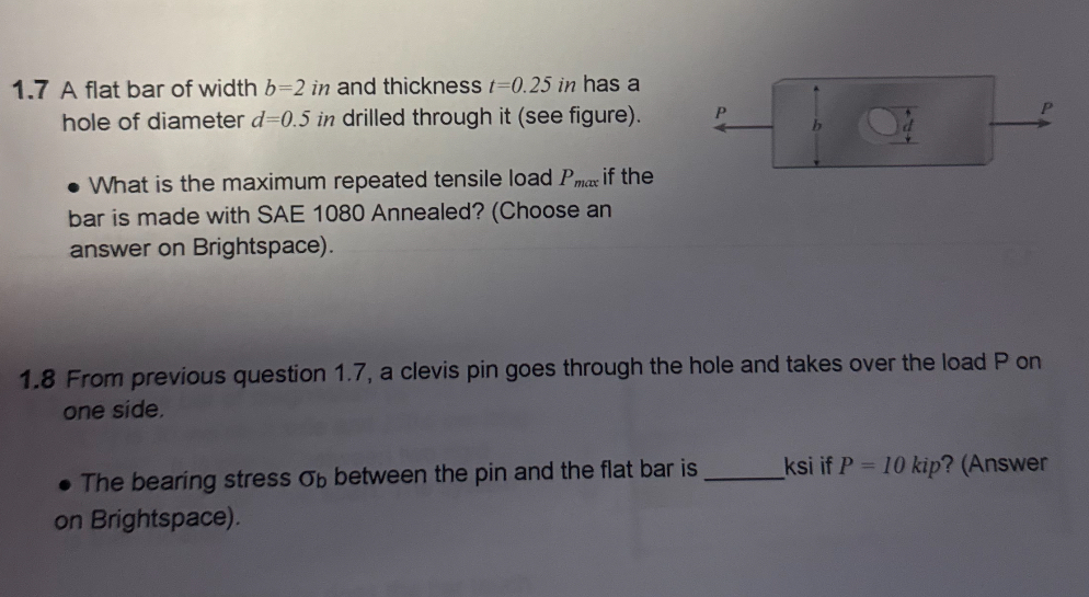 1 . 7 A flat bar of width b = 2 i n and thickness