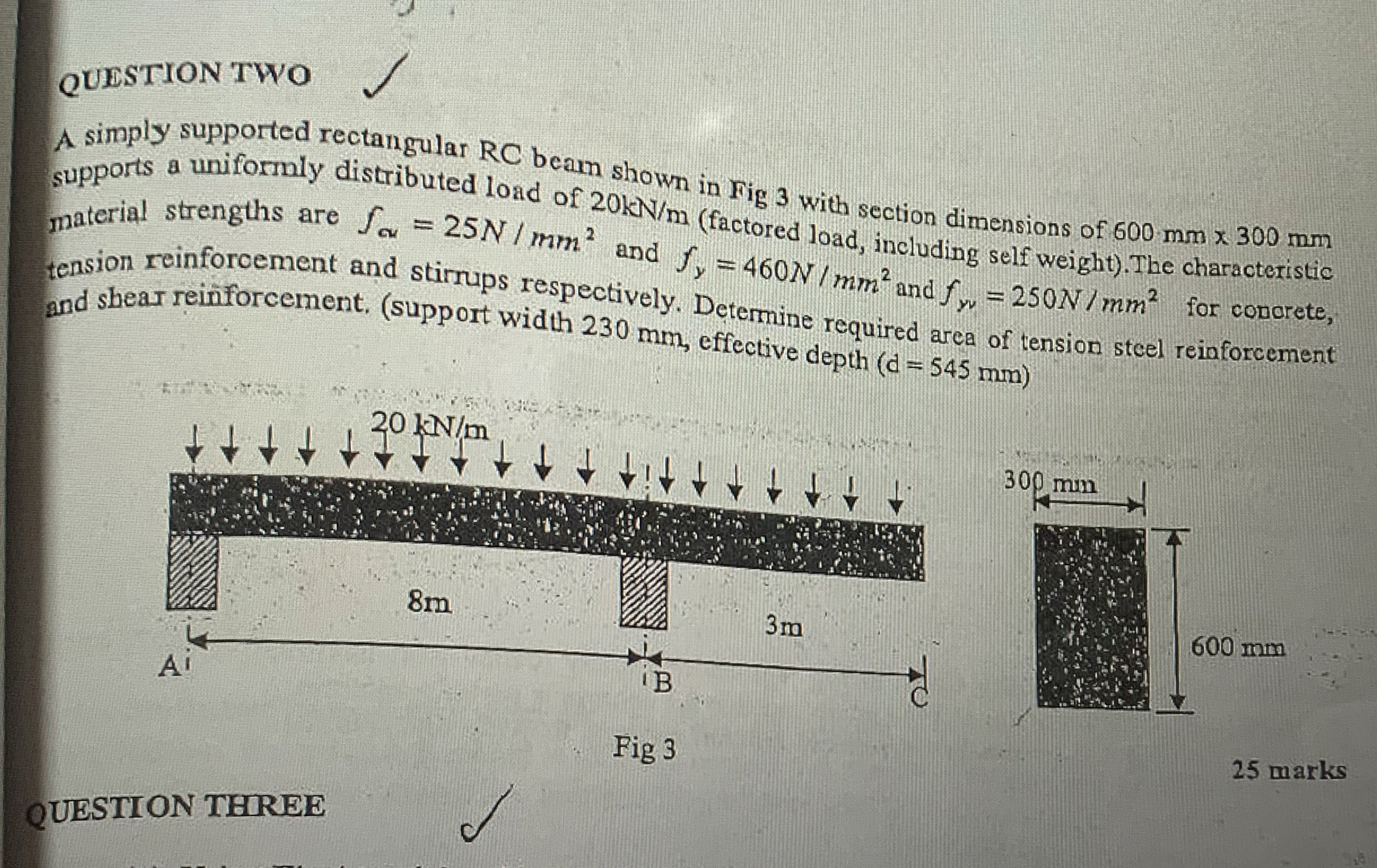 QUESTION TWO A simply supported rectangular RC