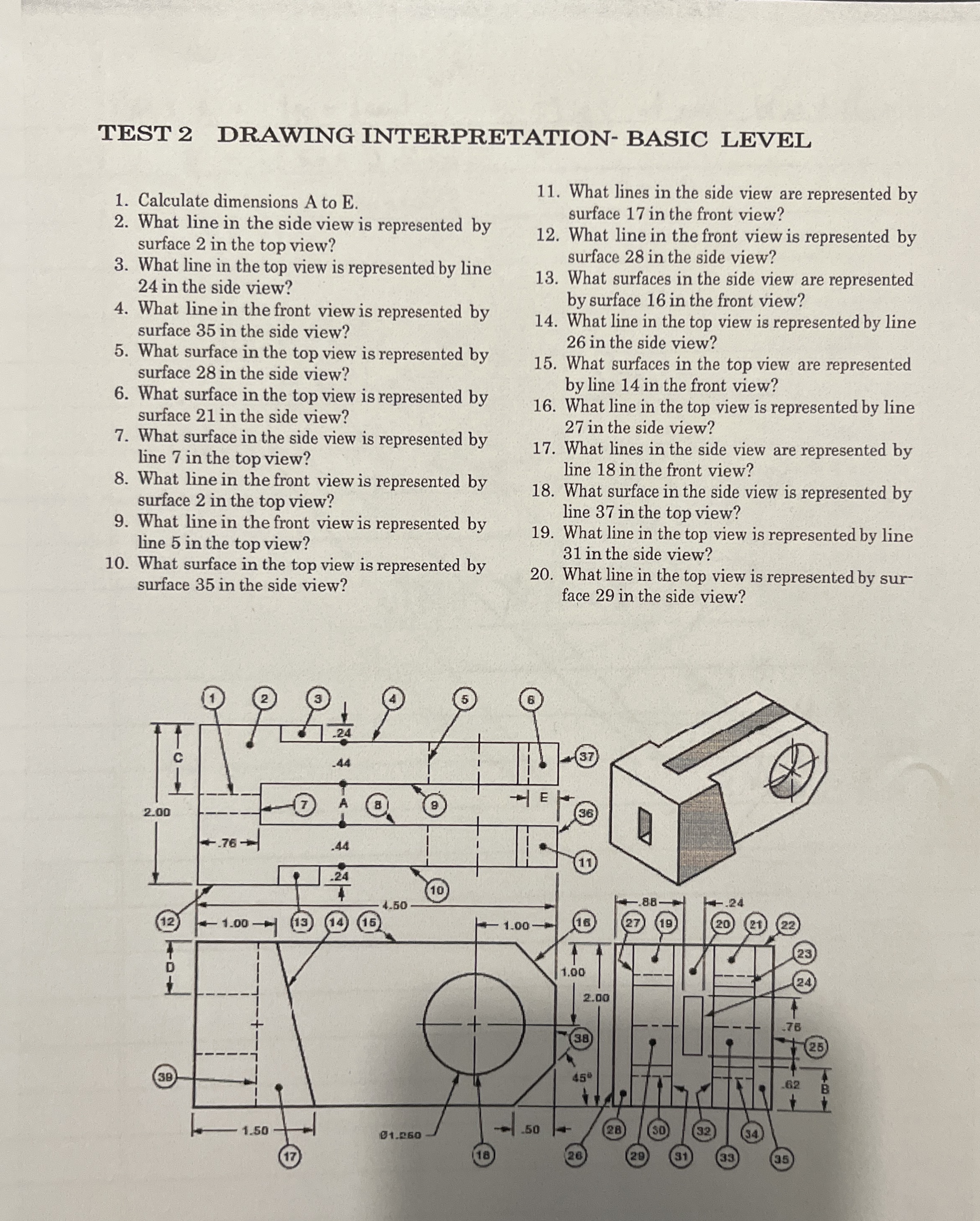 TEST 2 DRAWING INTERPRETATION - BASIC LEVEL