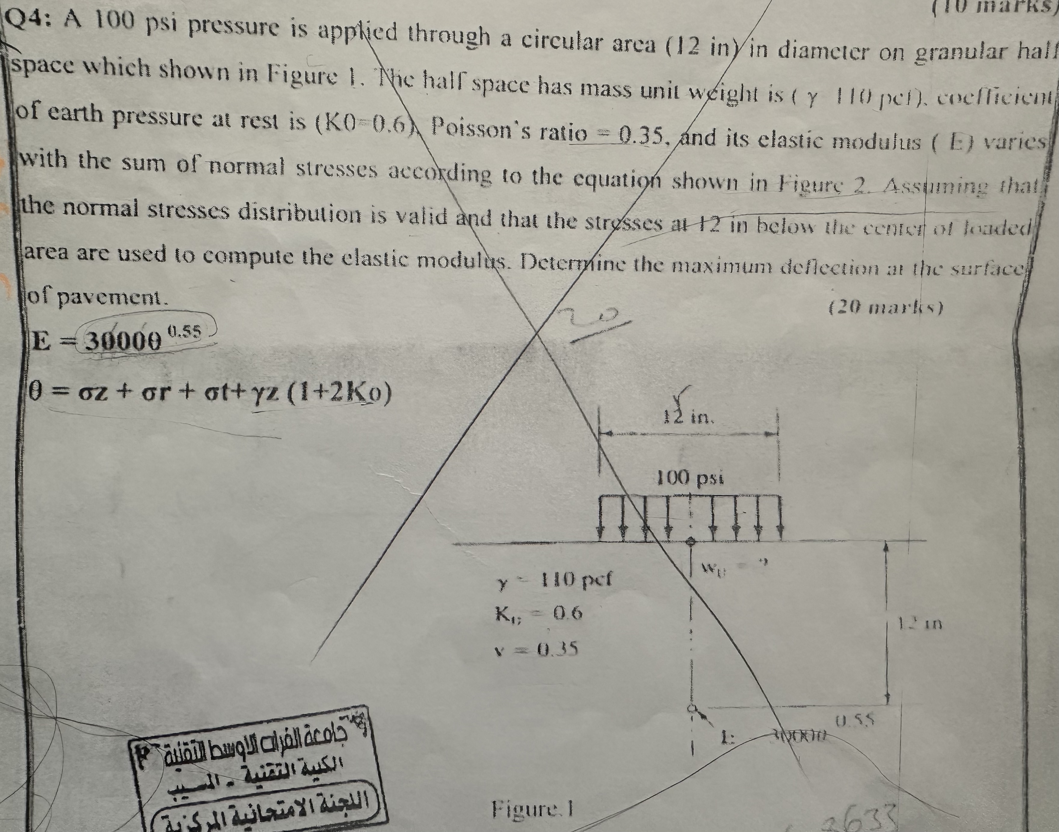 Q 4 : A 1 0 0 psi pressure is applied through a