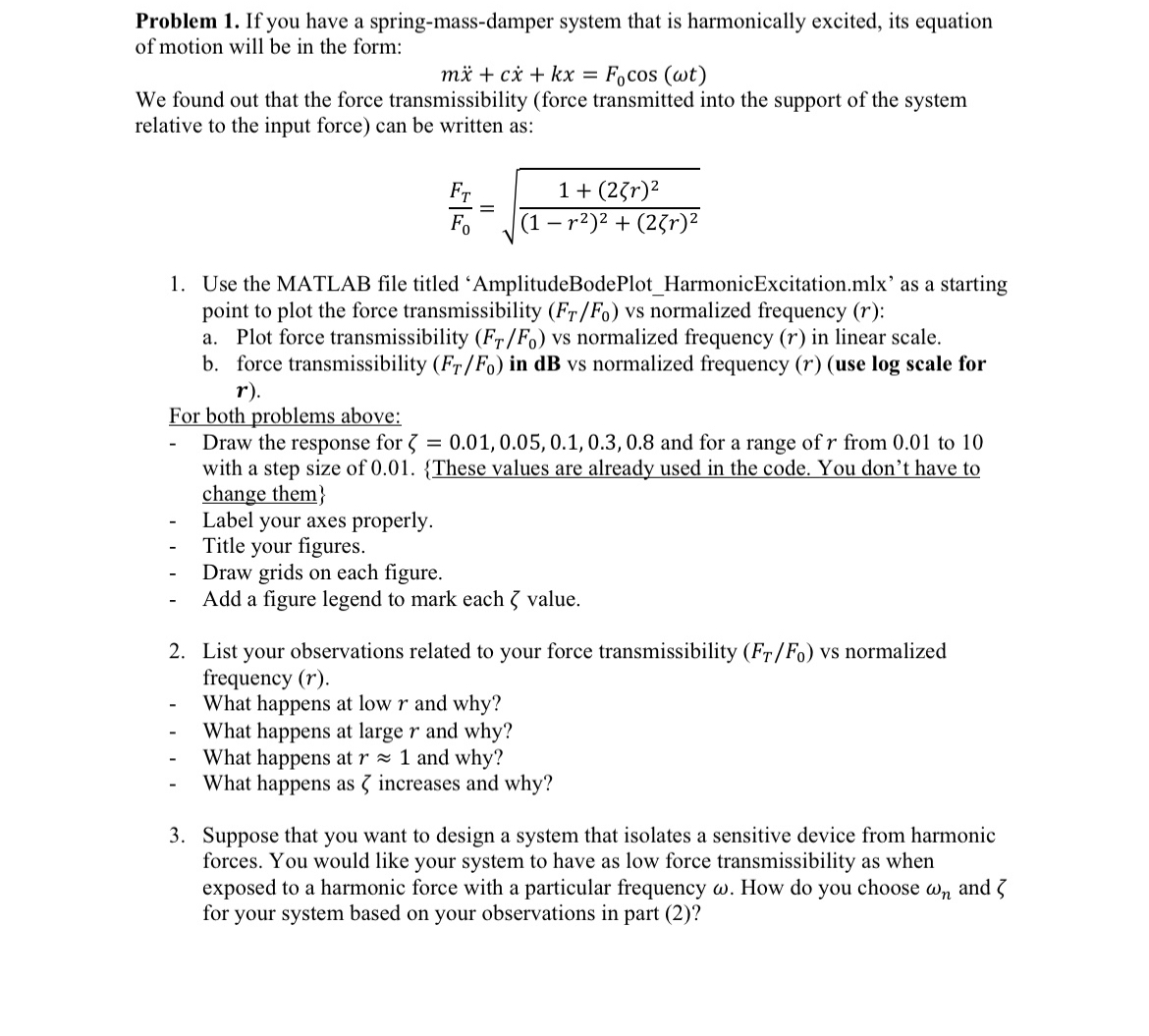 Problem 1 . If you have a spring - mass - damper