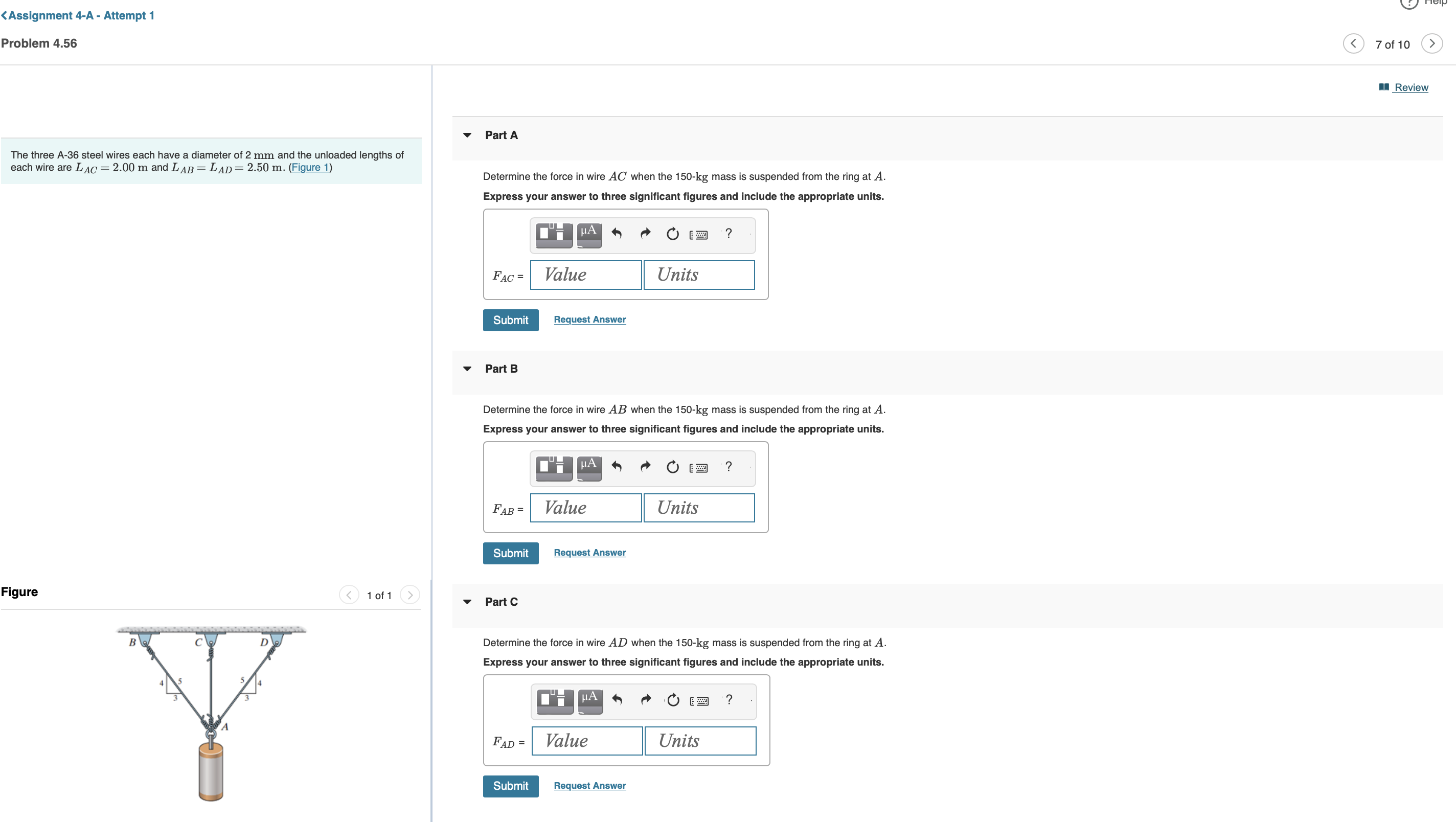 Problem 4 . 5 6 The three A - 3 6 steel wires