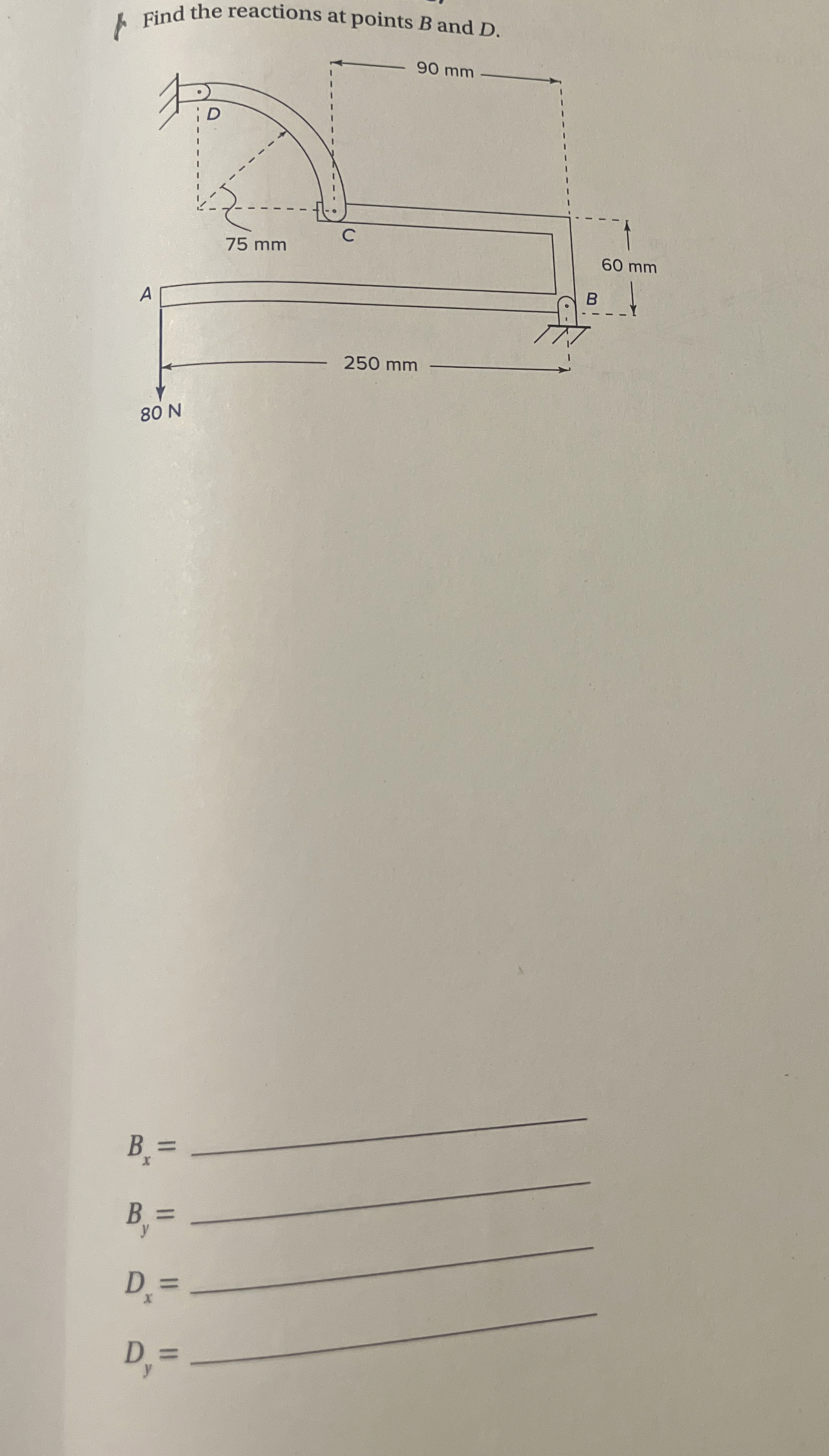 Find the reactions at points B and n