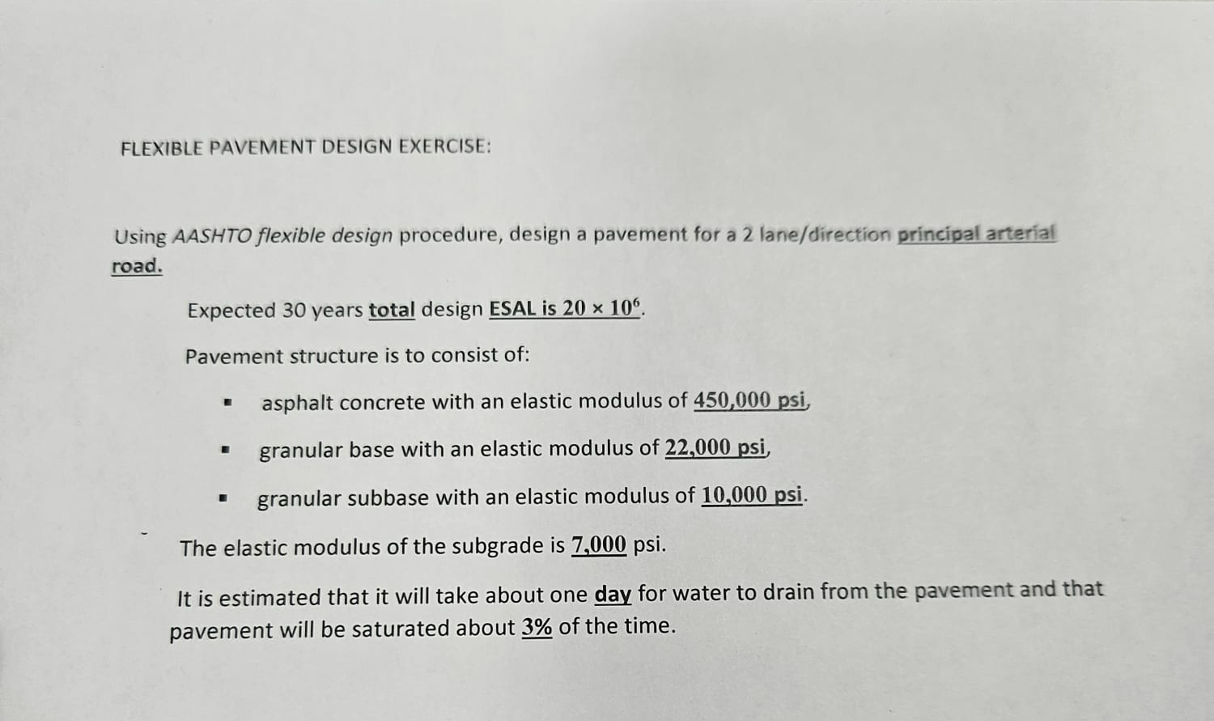 FLEXIBLE PAVEMENT DESIGN EXERCISE: Using AASHTO