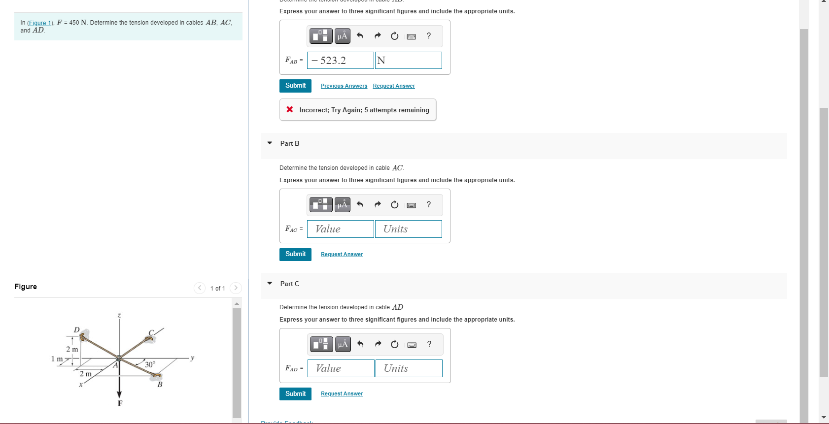 In ( Figure 1 ) , F = 4 5 0 N . Determine the