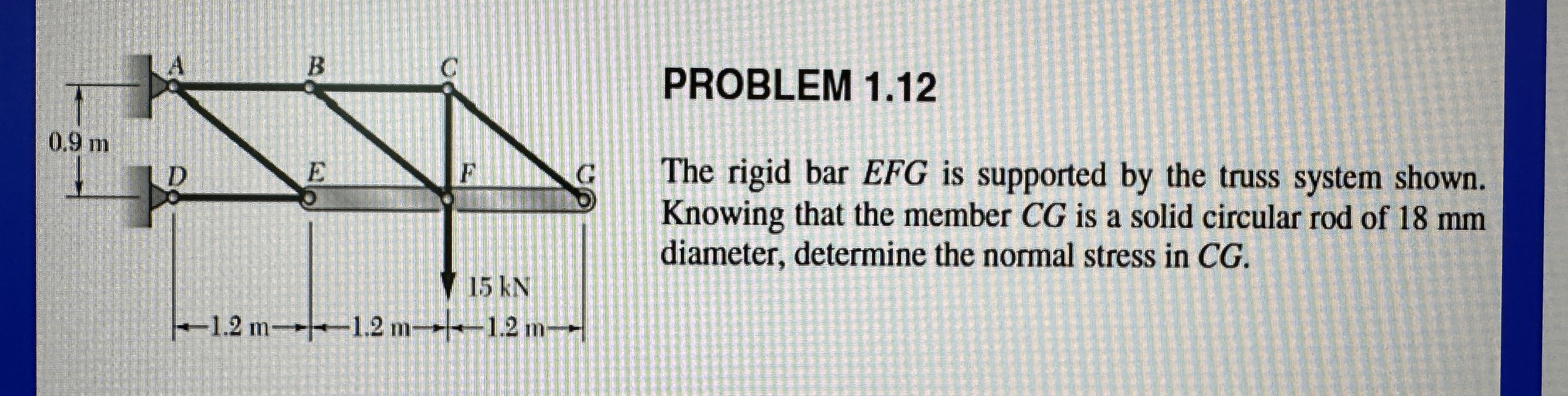 PROBLEM 1 . 1 2 The rigid bar EFG is supported by