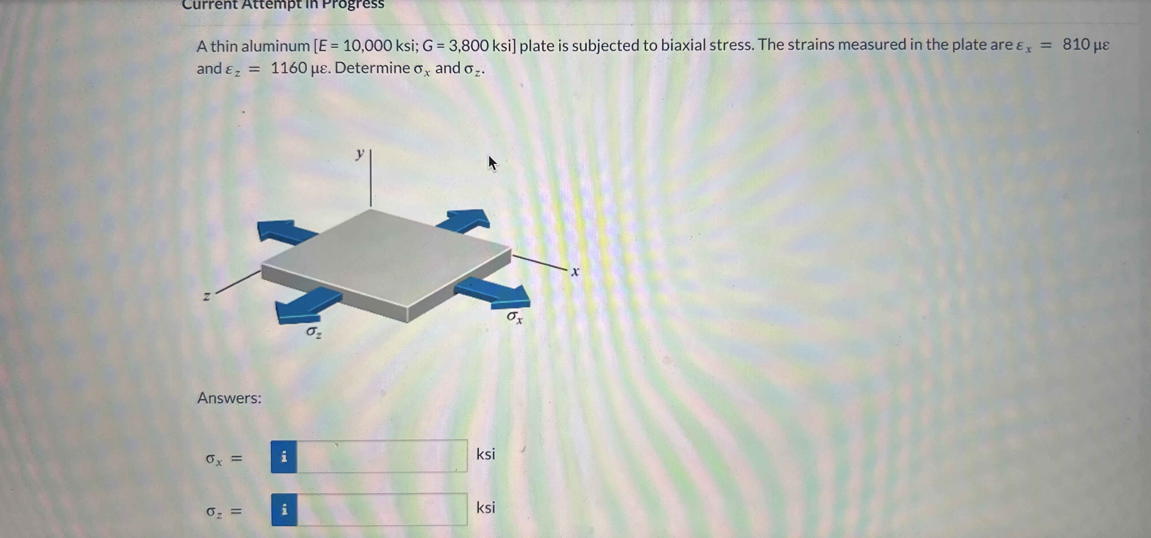 A thin aluminum E = 1 0 , 0 0 0 ksi; G = 3 , 8 0