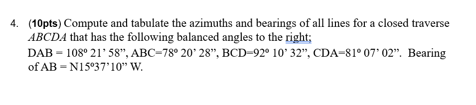 ( 1 0 pts ) Compute and tabulate the azimuths and