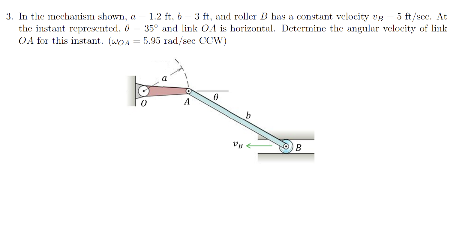In the mechanism shown, a = 1 . 2 ft , b = 3 ft ,