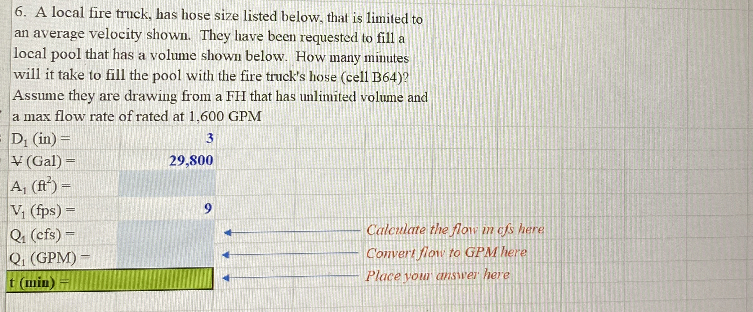 A local fire truck, has hose size listed below,