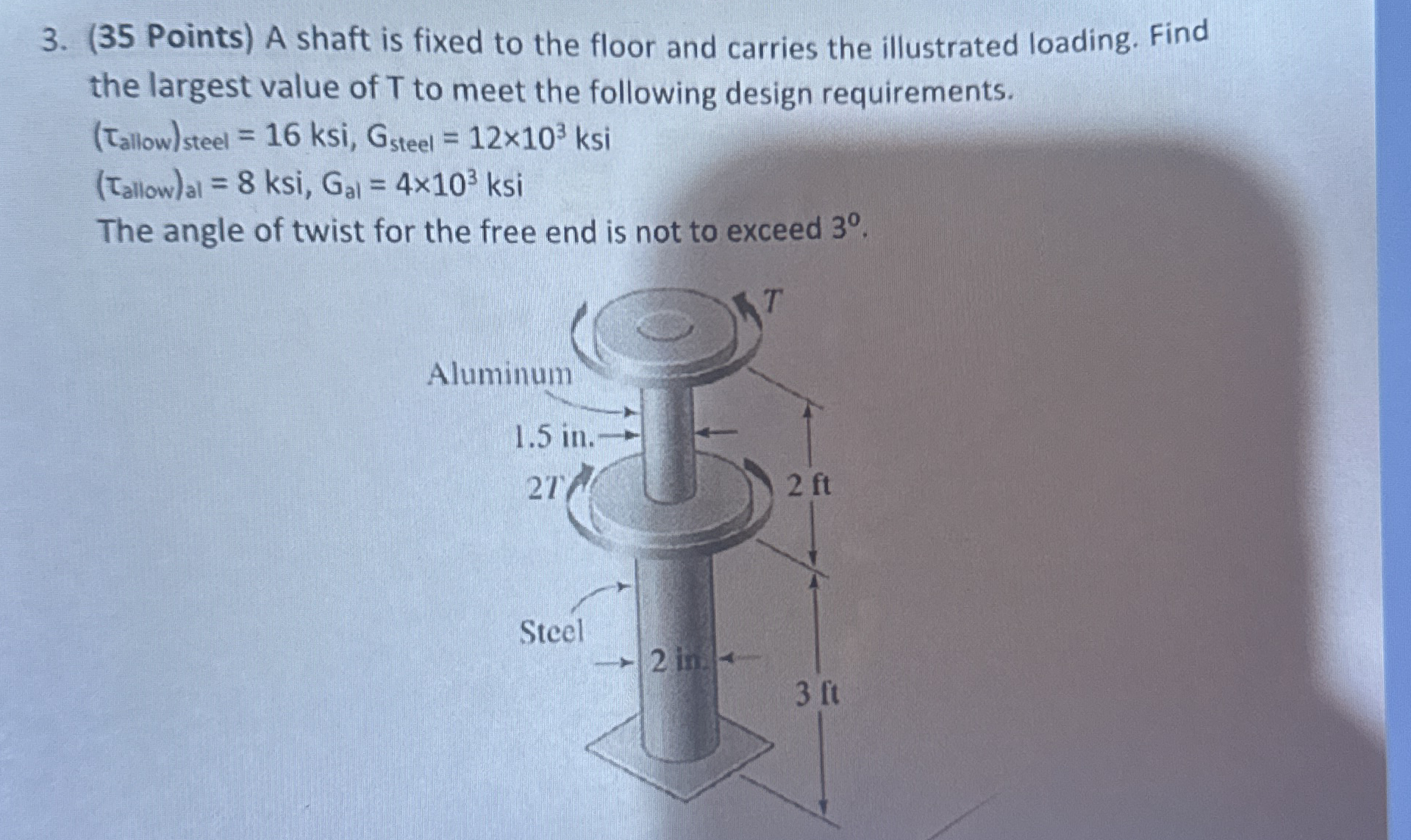 ( 3 5 Points ) A shaft is fixed to the floor and