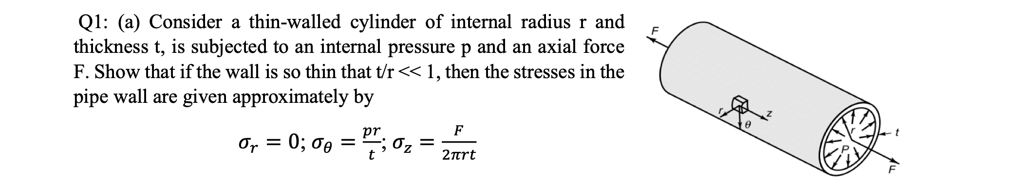 Q 1 : ( a ) Consider a thin - walled cylinder of