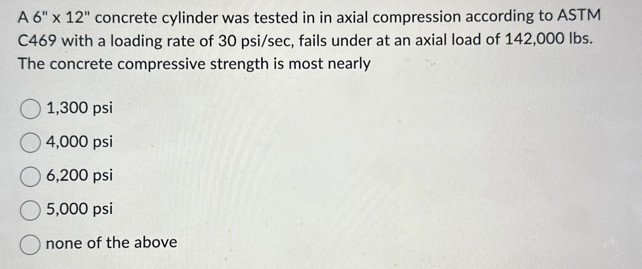A 6 x x 1 2 " concrete cylinder was tested in in