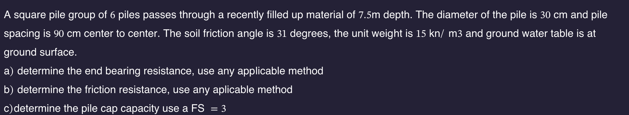 A square pile group of 6 piles passes through a