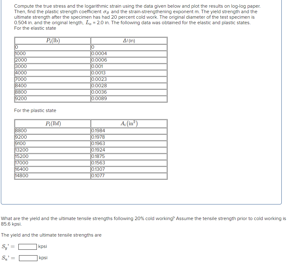 Compute the true stress and the logarithmic