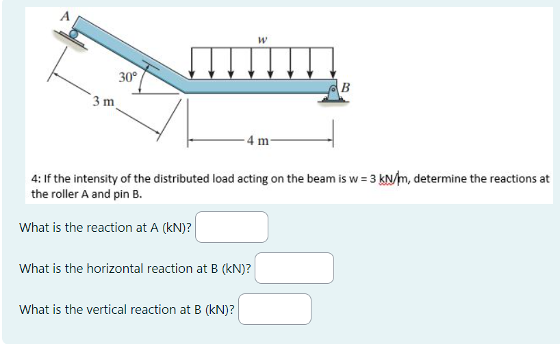What is the reaction at A ( kN ) ? 4 : If the