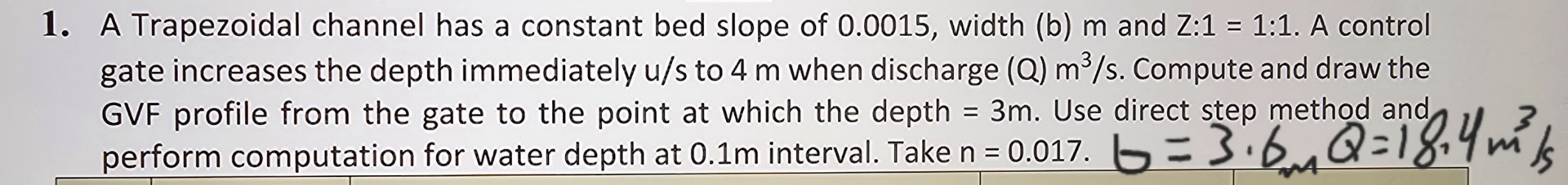 A Trapezoidal channel has a constant bed slope of