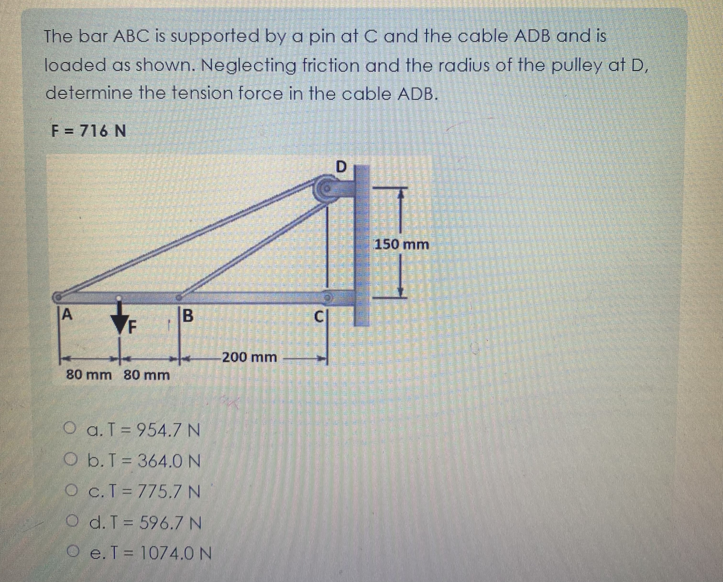 The bar ABC is supported by a pin at C and the