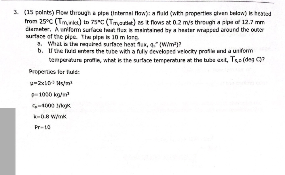 ( 1 5 points ) Flow through a pipe ( internal