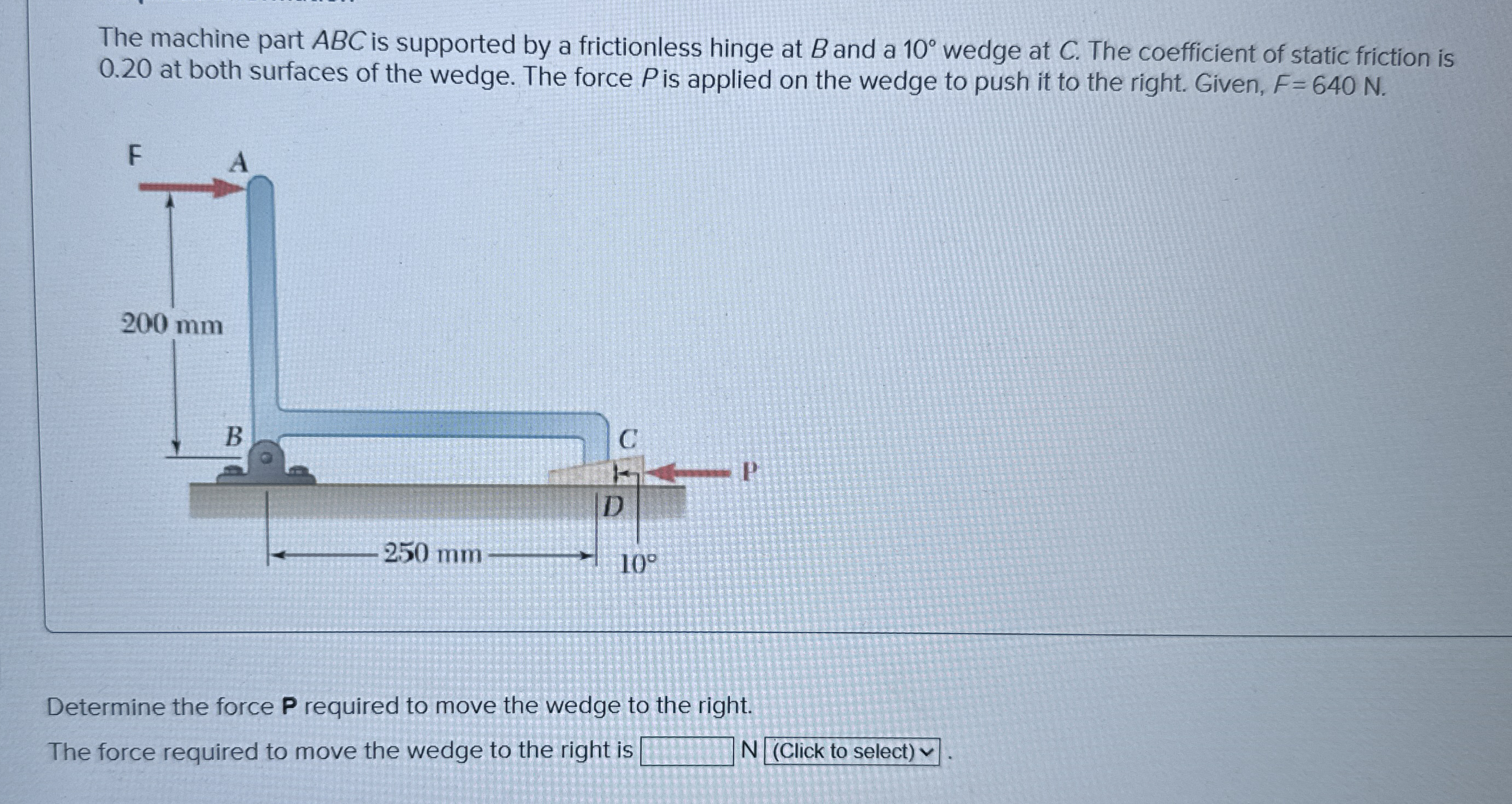 The machine part ABC is supported by a
