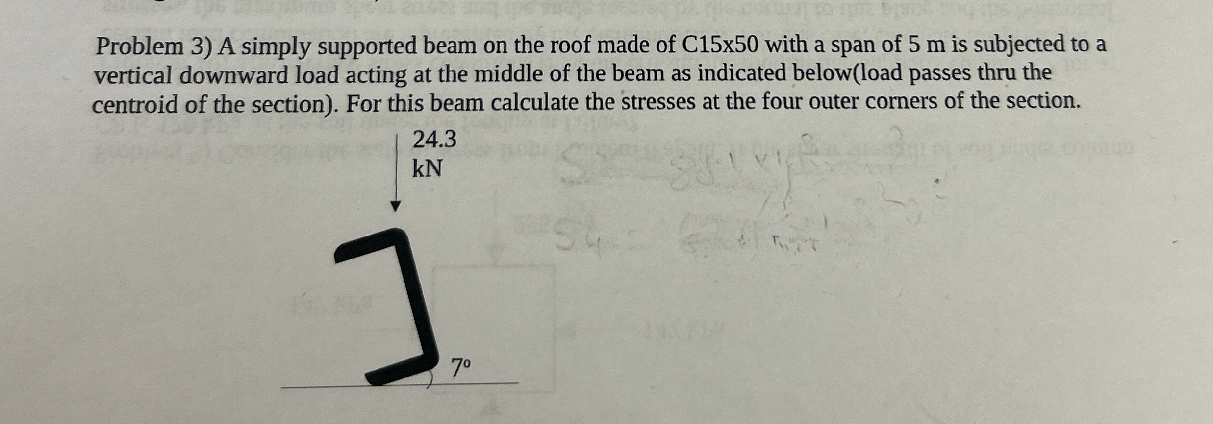 Problem 3 ) A simply supported beam on the roof