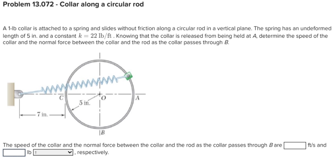 Problem 1 3 . 0 7 2 - Collar along a circular rod