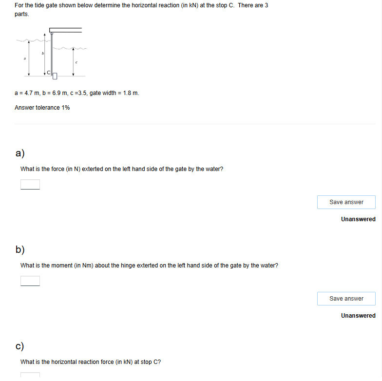 For the tide gate shown below determine the