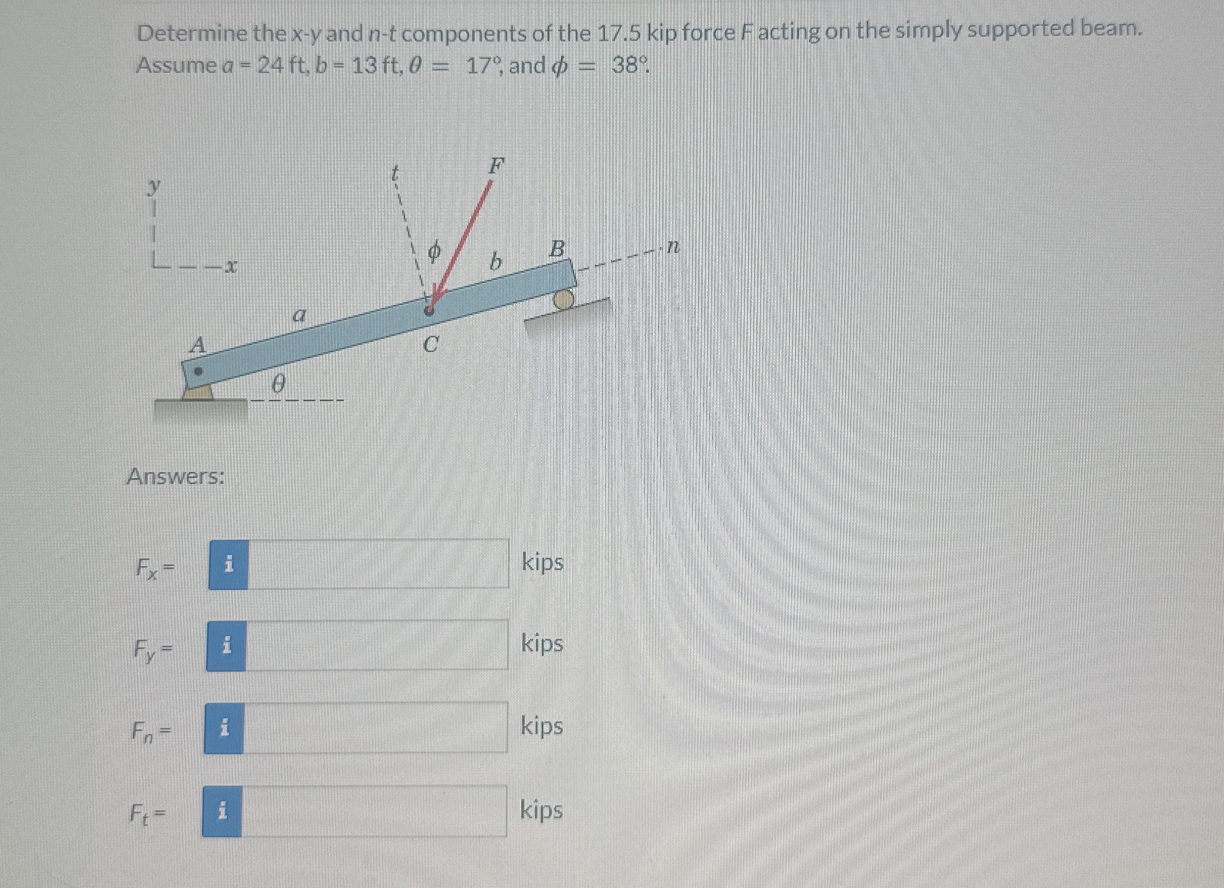 Determine the x - y and n - t components of the 1