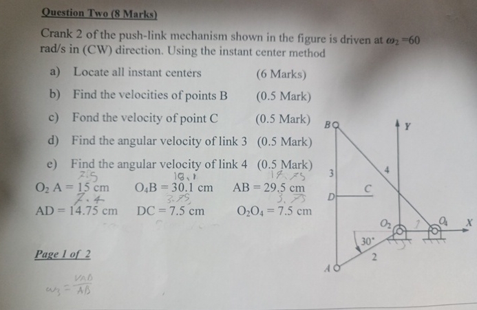Question Two ( 8 Marks ) Crank 2 of the push -