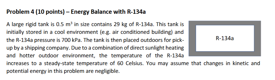 Problem 4 ( 1 0 points ) - Energy Balance with R