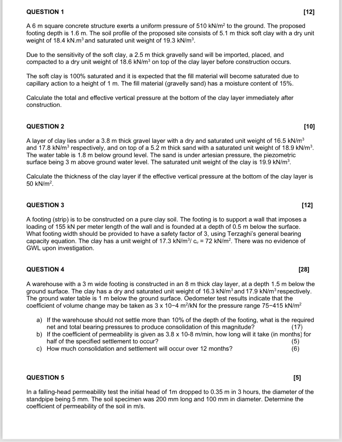 QUESTION 1 [ 1 2 ] A 6 m square concrete