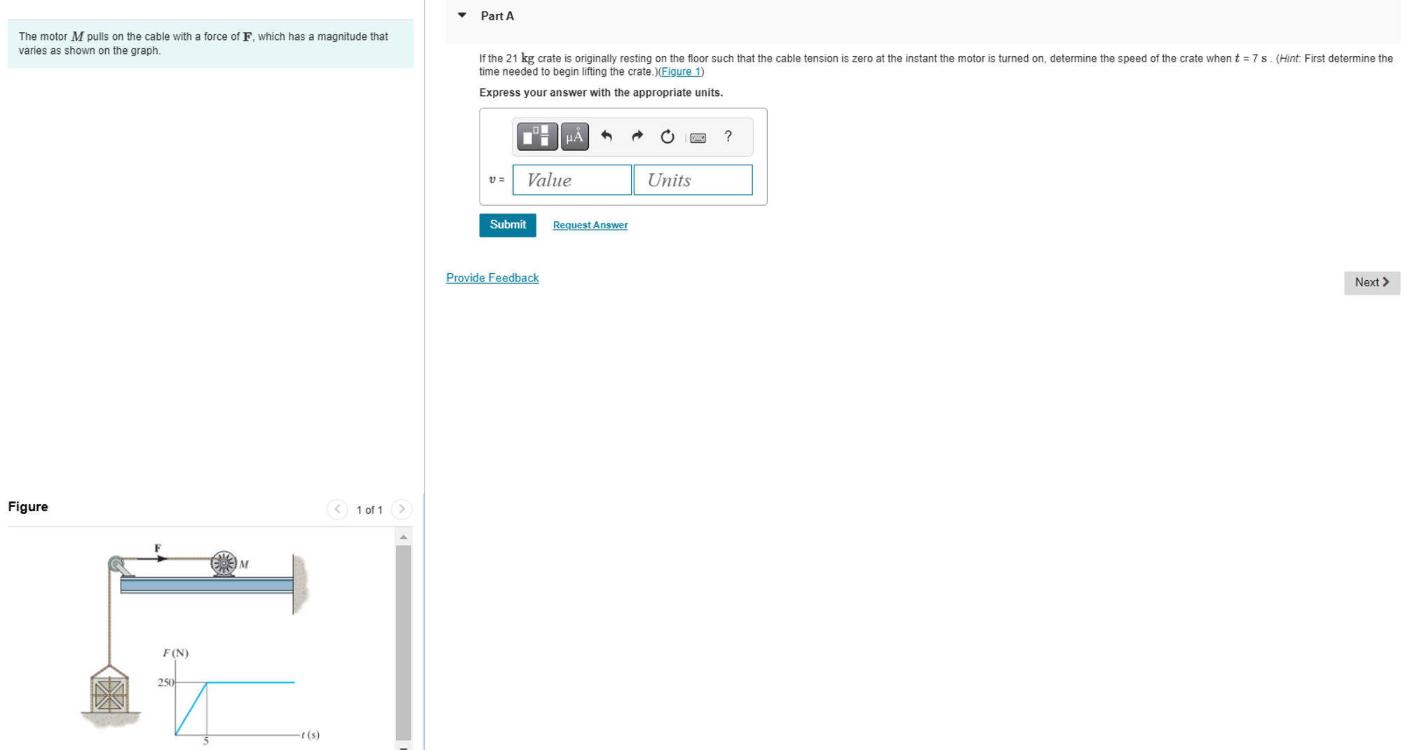 The motor \ ( M \ ) pulls on the cable with a