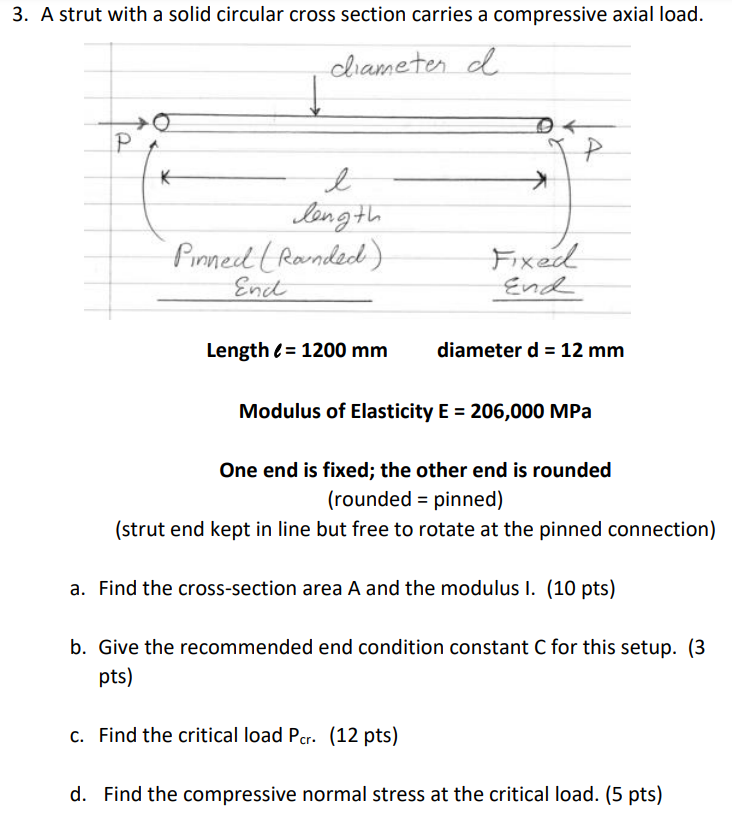 3 . A strut with a solid circular cross section