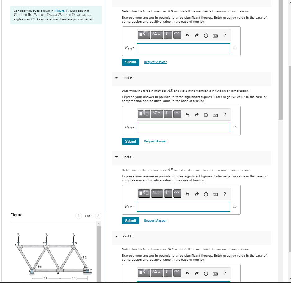 A ) Determine the force in member AB and state if