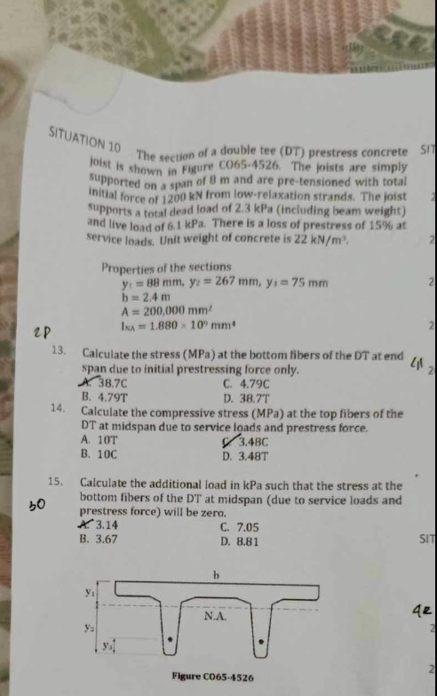 SITUATION 1 0 The secion of a double tee ( DT )