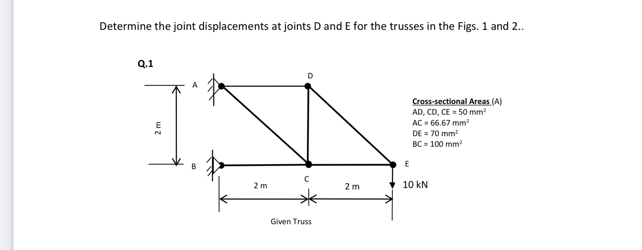 Determine the joint displacements at joints D and